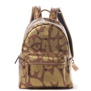 Metallic Visteos Leopard Print Small Stark Backpack Cognac